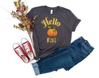 Hello Fall Shirt - Fall Shirts - Cute Fall Shirts - Fall Graphic Tee - Women's Fall Shirt - Thankful Tee - Fall Word Shirt - Pumpkin Shirt