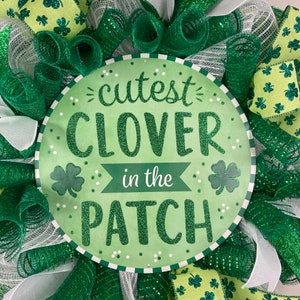 four leaf clover Happy St. Patrick's Day wreath, large lucky shamrock wall decor image 2