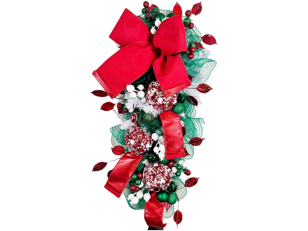 Elegant Red and White Christmas Swag Featuring Luxury Ribbon Etsy