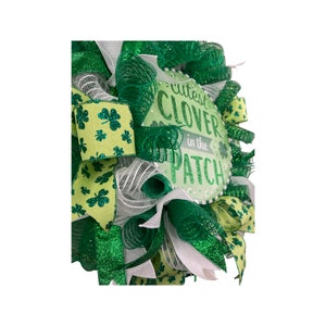 four leaf clover Happy St. Patrick's Day wreath, large lucky shamrock wall decor image 4