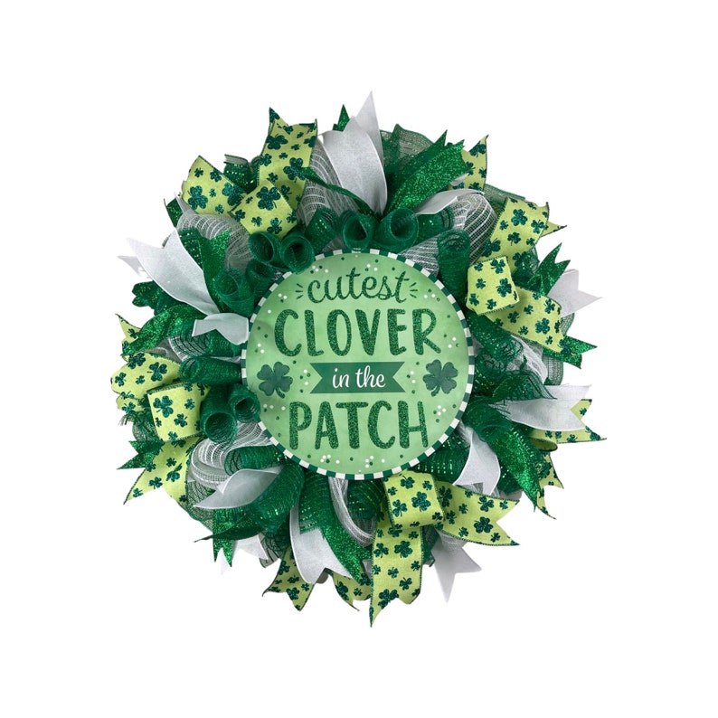 four leaf clover Happy St. Patrick's Day wreath, large lucky shamrock wall decor image 1