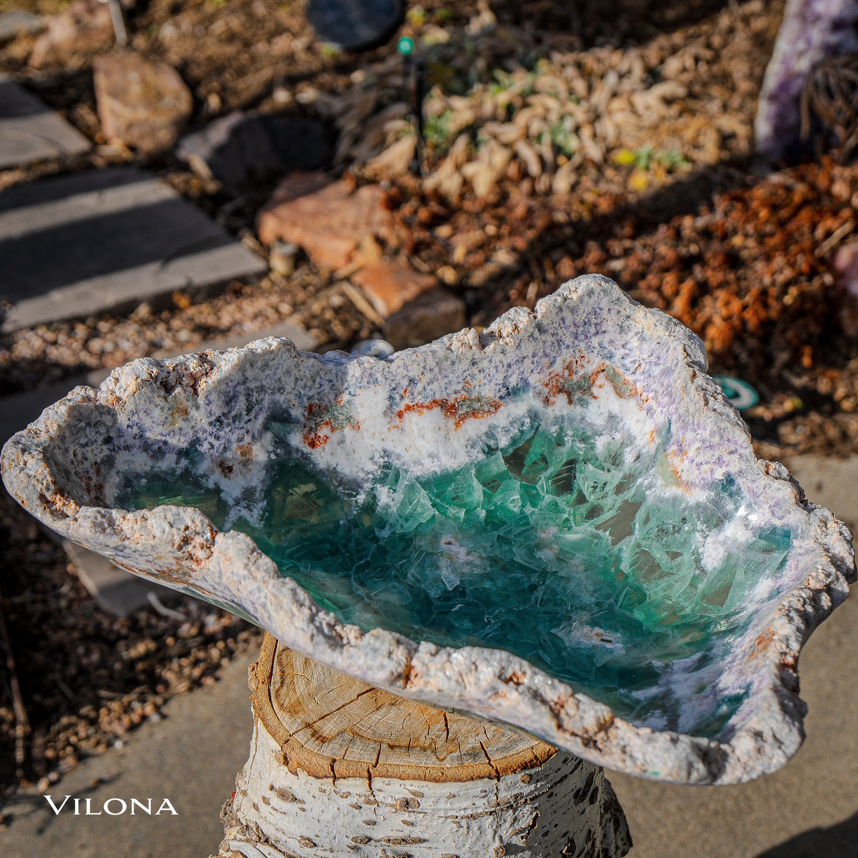 Hand Carved Green Fluorite Bowl: Unique Stone Decor (19
