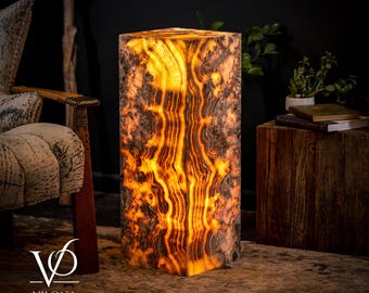 Honeycomb Onyx Floor Lamp -Exotic - Small - 39.5"H x 12"W - Square - #2