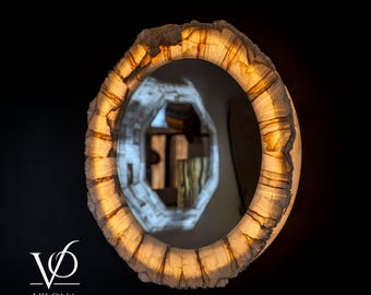 White Ice Onyx Mirror - 40" Diameter, 4" Deep - (#2 Medium)