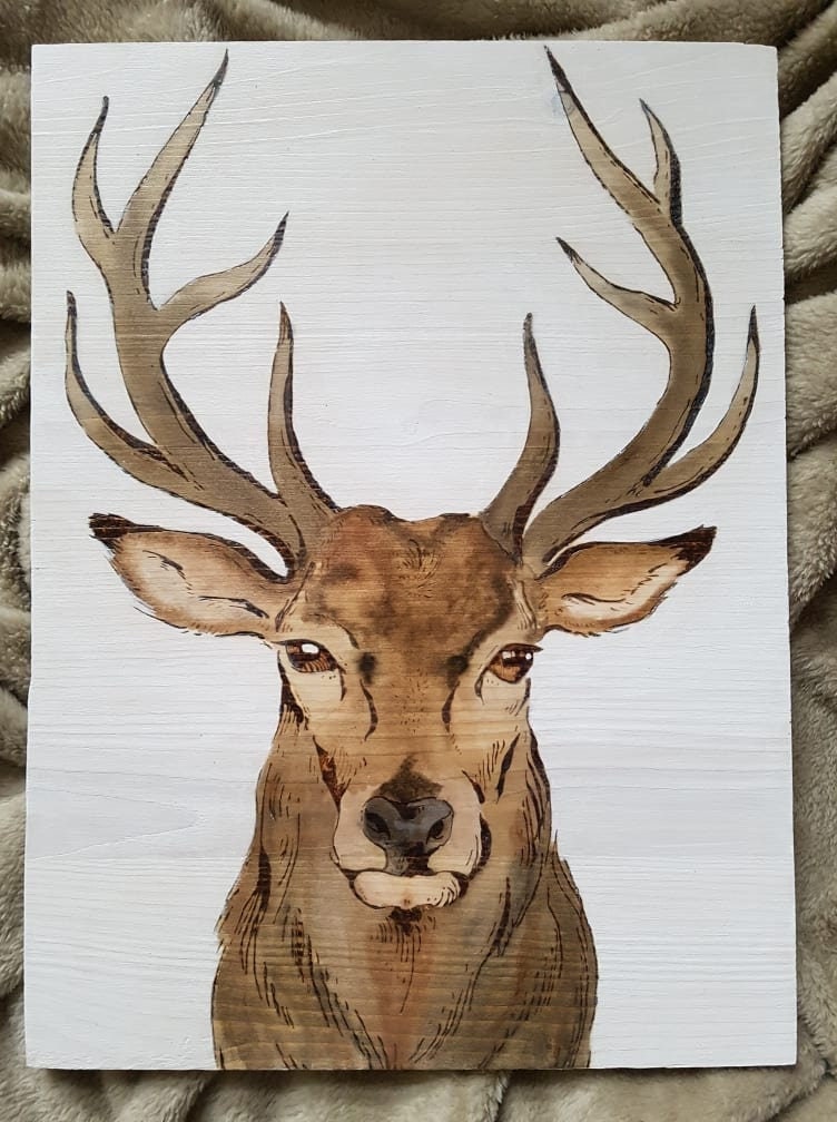 Pyrogravure et Peinture Cerf