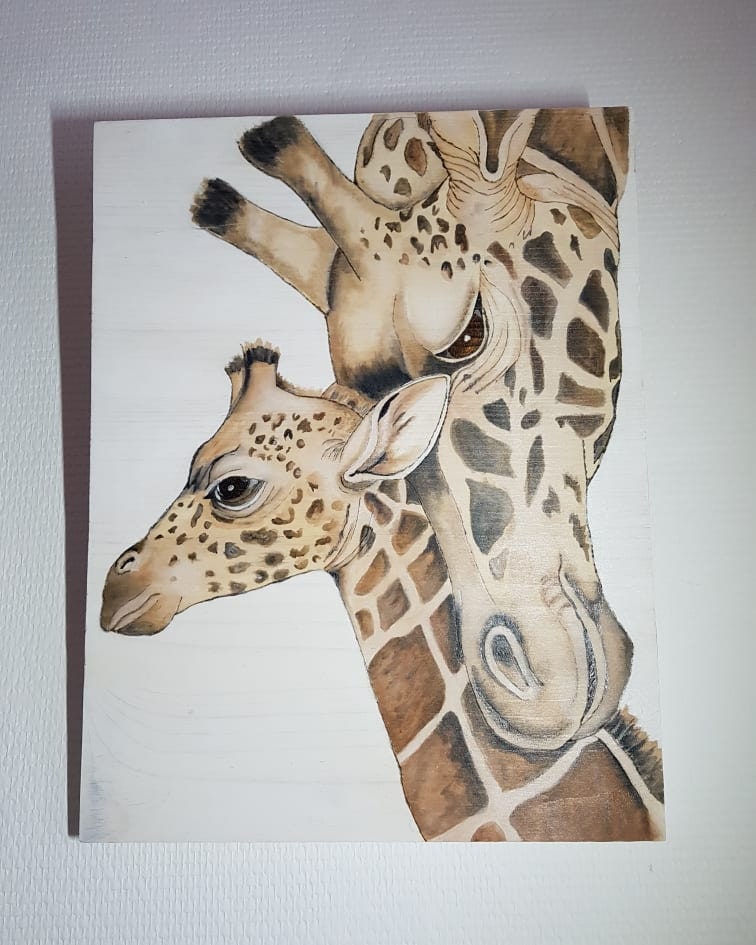 Pyrogravure et Peinture Girafe