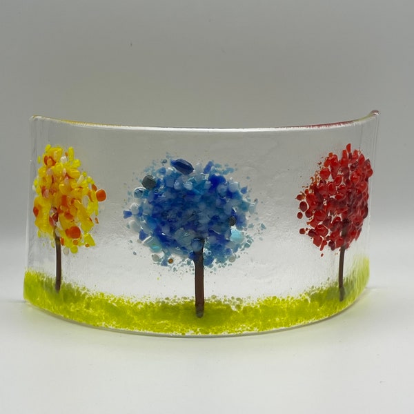 Fused glass tree sconce for tea lights