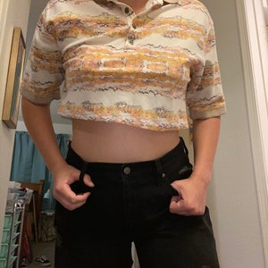 hand cropped vintage thrifted cream/peach/yellow polo