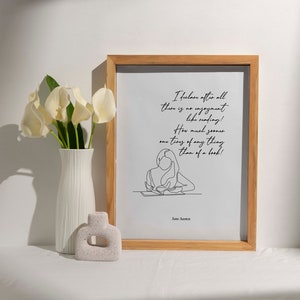 Jane Austen Quote Print, I declare after all there is no enjoyment like reading! Pride and Prejudice Wall Art, Booklovers Aesthetic Gift