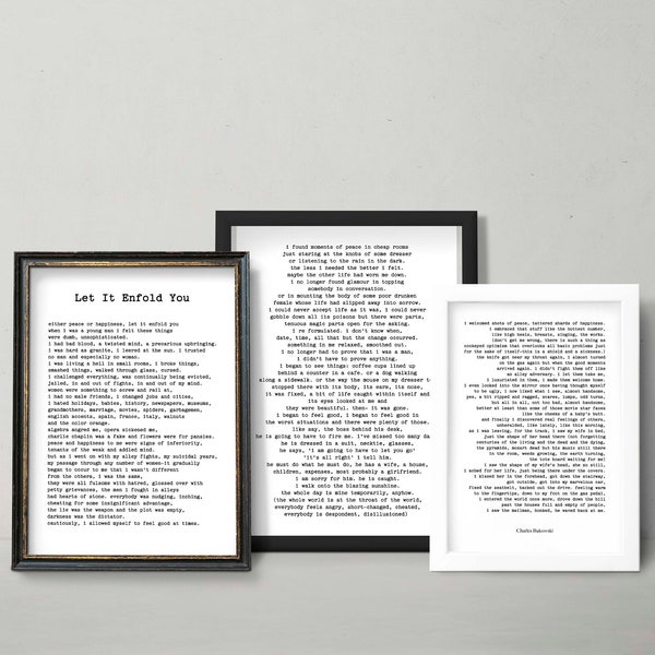 Charles Bukowski Poem Print, Let it enfold you, Either peace or happiness, Poetry Wall Art, Literary Poster, Booklovers Room Decor
