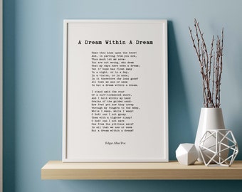 Edgar Allan Poe Poem Print, A dream within a dream, Poetry Wall Art