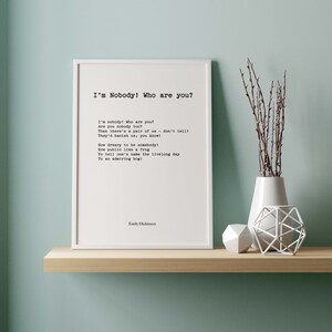 Emily Dickinson Poem Print, Jestem nikim! Kim jesteś? Poezja Sztuka ścienna