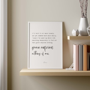 Enneagram 1 Print, The Reformer Wall Art Print, Enneagram Type One Quote, Grace Requires Nothing Of Me, sleeping at last