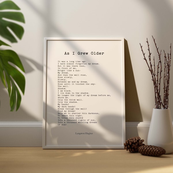 Langston Hughes Poem Print, As I Grew Older, Poetry Wall Art