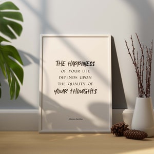 "Marcus Aurelius Zitat Druck, Das Glück deines Lebens hängt von der Qualität deiner Gedanken ab, Stoizismus Wanddeko, Philosophie Poster,"