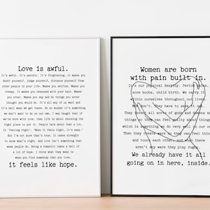 Fleabag Poster Print Bundle of 2, Love is Awful Quote Print, Women are born with pain quote print, Fleabag Wall Art, Funny Quote Gift