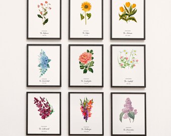 Enneagram Flower Print Set of 9: Vintage Personality Art (Digital Download)
