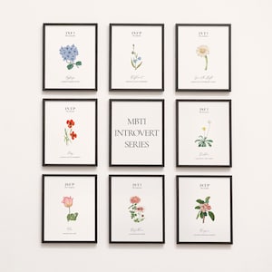 MBTI Introvert Flower Art Prints Bundle, infj infp intj intp isfj istj isfp istp, Vintage Floral Decor, Personality Gift