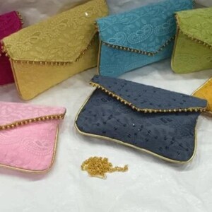 Chikankari Embroidered Clutch Pouch Bags: Wedding Favor Gifts - Lot of 100