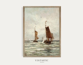 Vintage Sailboat Painting | Rustic Seascape Art Print | Digital Nautical Art PRINTABLE #125