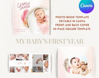 Plantilla de álbum de fotos del primer año del bebé / Canva editable (descarga digital)