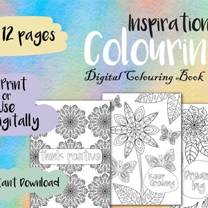 Inspirational Colouring Book | Digital | Instant Download | Colour Therapy | Activity Book | Relaxing Colouring | Handmade
