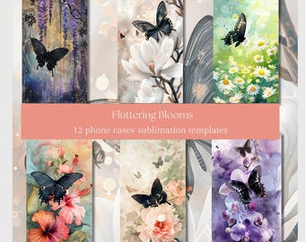 Vlinder fladderende bloemen DIY sublimatie telefoonhoesjescollectie bundel sjablonen Aangepaste telefoonhoesjes iPhone Samsung One Size Fits All, png PNGEgg