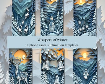 Whispers of Winter Christmas Sublimation Phone Case Bundle Template Custom Phone Case iPhone Samsung One Size Fits All Templates
