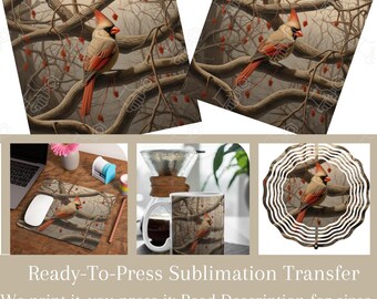 Cardinal/ Female Cardinal/ Birds/Red Birds/ Ready to Press Sublimation Transfer/ Sublimation Design/ Sublimation Transfer/ Heat Transfers/