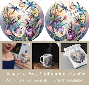Nature&#39;s Dance/Dragonflies/ Botanical/ Ready to Press Sublimation Transfer/ Sublimation Design/ Sublimation Transfer/ Heat Transfers/