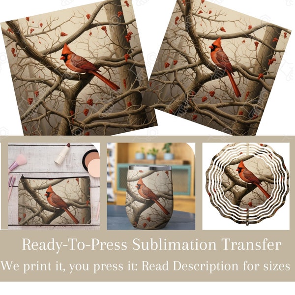 Cardinal/ Male Cardinal/ Birds/Red Birds/ Ready to Press Sublimation Transfer/ Sublimation Design/ Sublimation Transfer/ Heat Transfers/