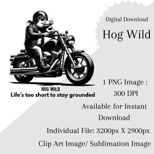 Hog Wild/ Sublimazione moto/PNG/ Design motivazionale/ Digitale/ Download sublimazione/ Trasferimento sublimazione/ Ribelle/ Wild Ride