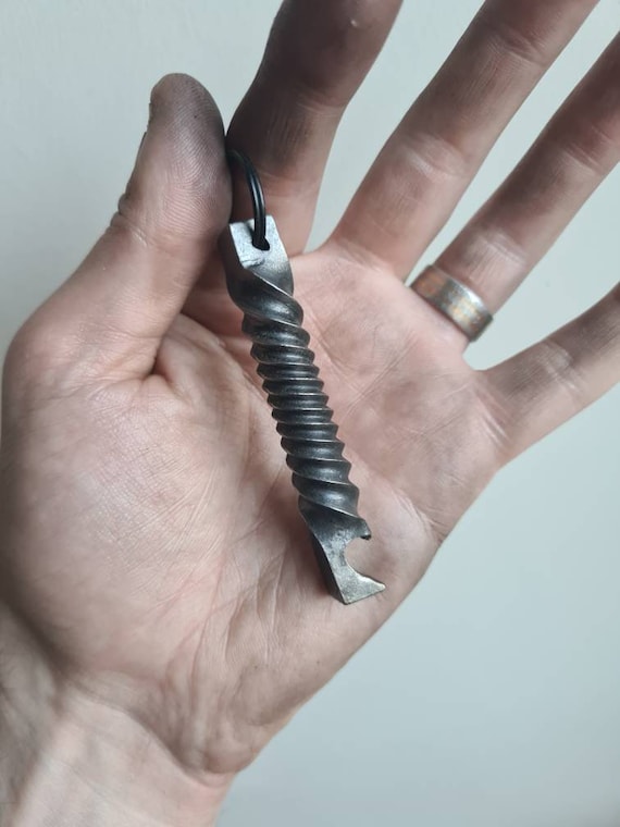 Bottle opener keyring twisted steel keyfob whirlpool twist keyfob bag charm blacksmith