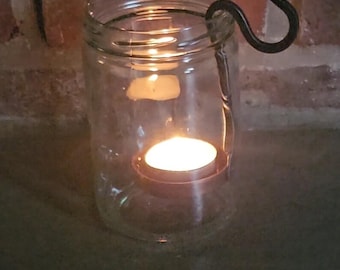 Hand Forged Tealight Candle Holder, Candle Lifter for Glass Jar, Blacksmith, Fireplace Decor Handmade Steel & Copper, Tealight Candle Hook