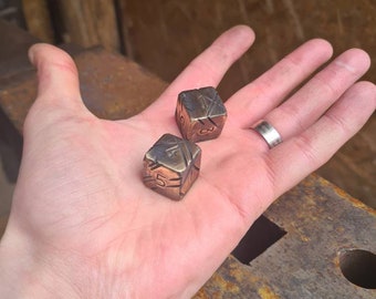 Handmade battle scarred brass dice 20mm Solid Brass Blacksmith Dice steampunk gambling steel copper gold fathers gift husband