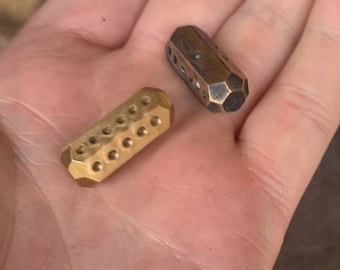 Small Hand forged brass pill dice 25mm Solid Brass. Hexagonal dice. Roman dice.