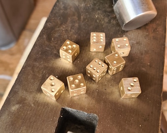 Handmade metal dice 12mm Solid Brass Blacksmith Dice steampunk gambling copper gold fathers gift husband