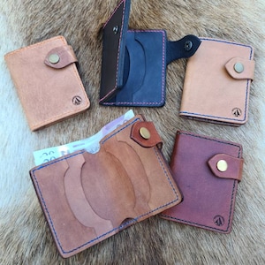 Cartera de piel, 100% piel cosida a mano, hecha a mano, con broches de presión naturales. Cartera de curtido vegetal para hombre