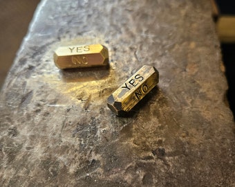 Small Hand forged brass decision dice 25mm Solid Brass pill dice. Hexagonal dice. Roman dice.