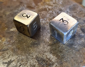 Handmade metal dice 16mm Solid Brass Blacksmith Dice numerical steampunk gambling steel copper gold fathers gift husband