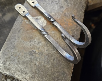 Blacksmith hooks jay hooks twisted coat hooks handmade forged hooks rustic wall mounted hat hooks industrial decor J hooks