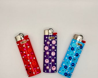 Hand-Decorated BIC Lighters with Sparkling Gemstones - Perfect for Gifts and Personal Use