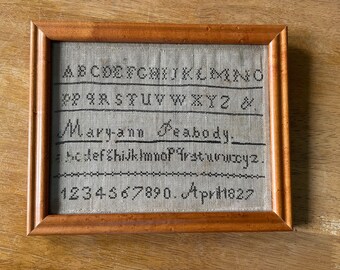 Antique Sampler Mary-ann Peabody 1827 Antique Schoolgirl Sampler