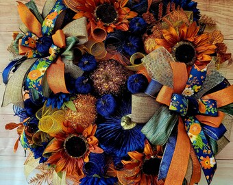 Fall wreath, Harvest Wreath, Autumn wreath, elegant fall wreath, pumpkin wreath, wreath for door, fall decor