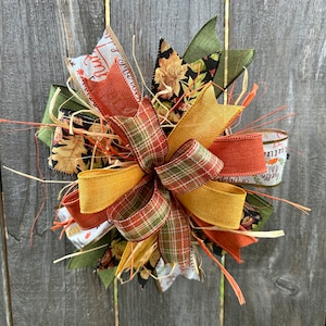 Fall Leaves Bow | Farmhouse Wreath Attachment | Autumn Words Decor | Lantern Attachment | Stair Banister Addition | Happy Fall