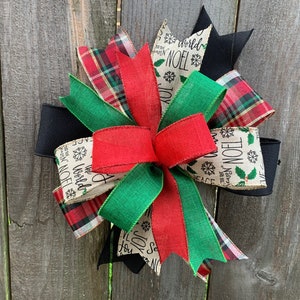 Christmas Words Bow | Classic Holiday Wreath Attachment | Red, Green, and Plaid Lantern Attachment | Holiday Decoration | Stair Banister