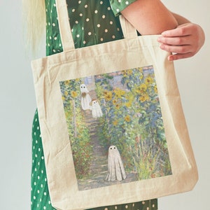 Claude Monet Ghost Tote Bag Monet Print Foraging Bag Whimsigoth Tote Bag Witchy Stuff Library Tote Bag Cottagecore Tote Pastel Goth Tote Bag