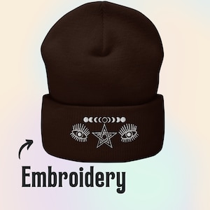 Embroidered Beanie Slouch Beanie Goth Beanie Ribbed Beanie Alt Clothes Goth Clothes Mall Goth Custom Embroidery Indie Clothes Evil Eye