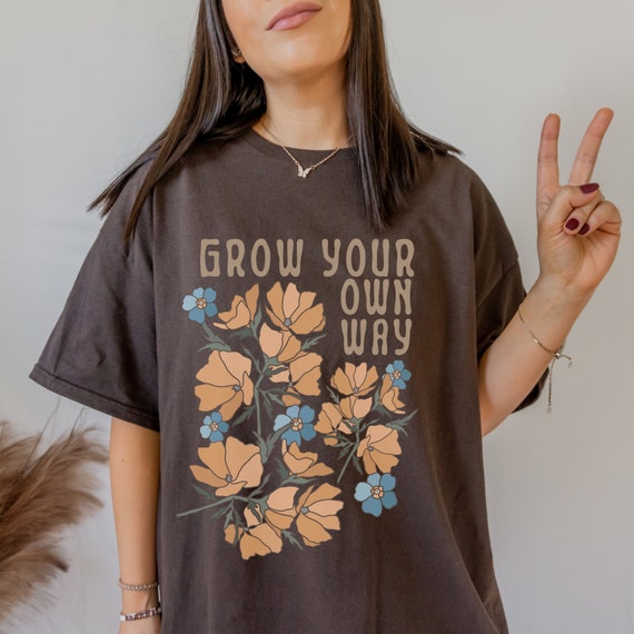 Grow With Me Botanical Shirt Hippie Clothes Oversized Tshirt Trendy Clothes  Indie Clothes Aesthetic Clothes Casual Clothes Indie Clothing 