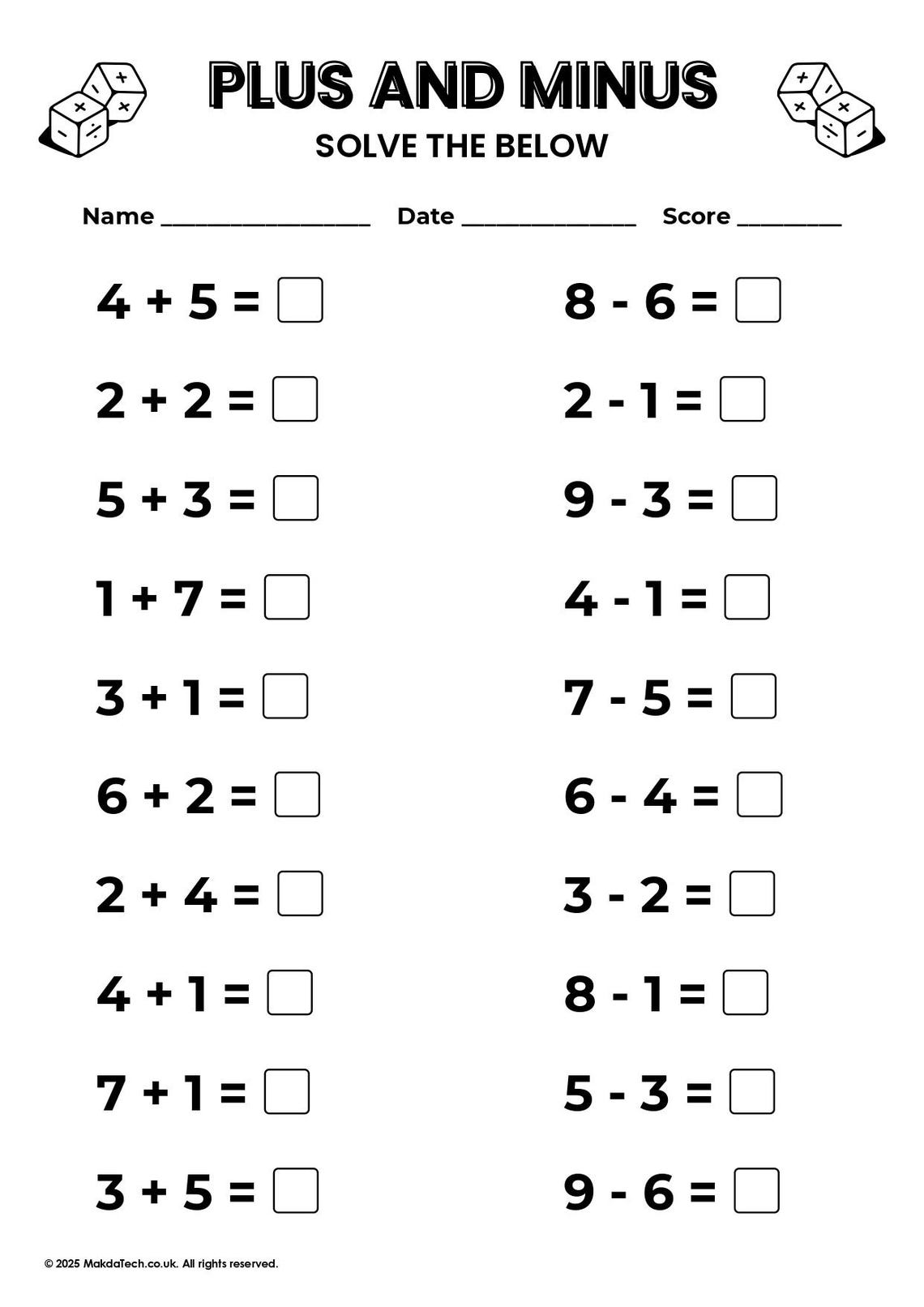10 Printable Addition & Subtraction Fill in the Blanks Worksheets ...